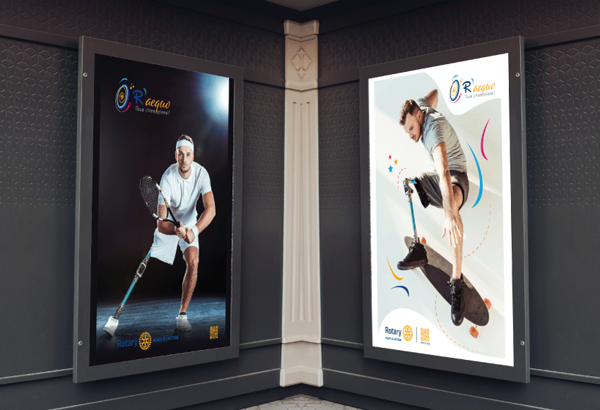 Affiches publicitaires R'aequo - tennis et skateboard handisport